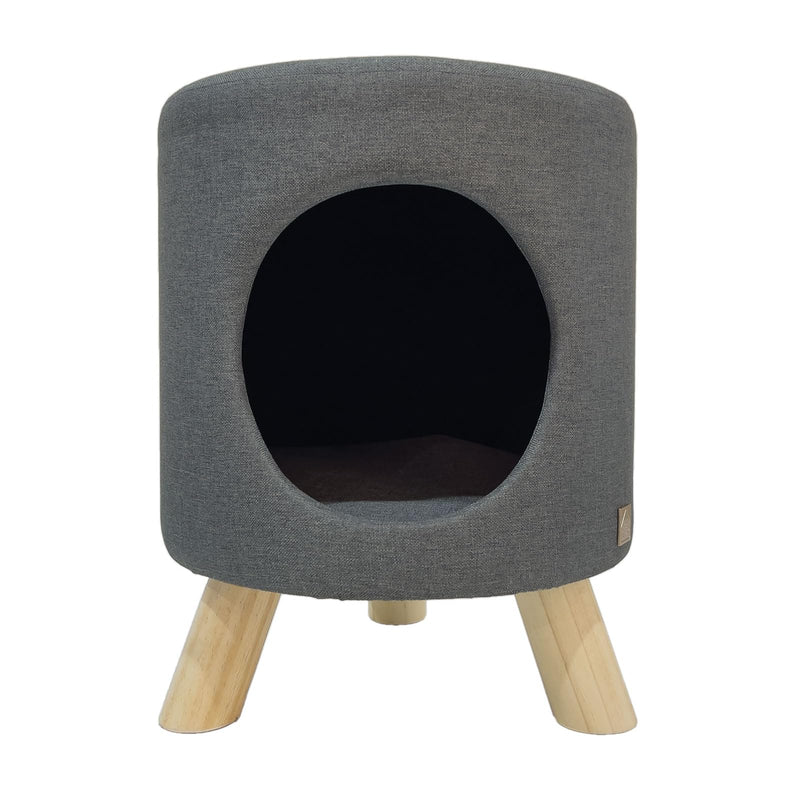 4 Cats & Dogs Wallie Stool – Plush Pet Stool & Bed with Wooden Legs, Cozy Cat Condo Furniture & Pet Nook Hideaway, Multipurpose Stool with Cozy Pads for Cats & Small Dogs, Dark Grey