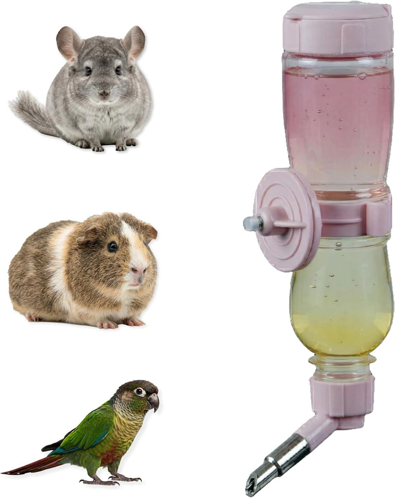 Leak-Proof Small Animal Water Bottle for Chinchillas, Guinea Pigs & Rabbits, Bird & Parrot Water Dispenser (Pink, 8.12oz