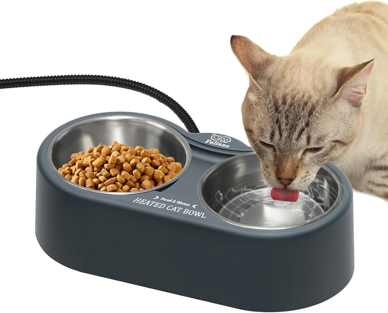 Heated Cat Bowl, Outdoor Heated Pet Bowls with Double Stainless Steel Bowl 24 OZ, Water Food Bowls for Cat Pet, Provide