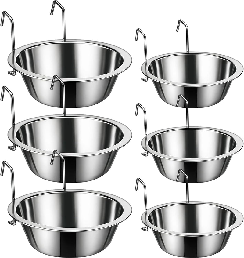 6 Pack Hanging Dog Kennel Bowls, No Spill Crate Water Bowl Food Feeder for Cage Removable Coop Cup with Hook Holder for