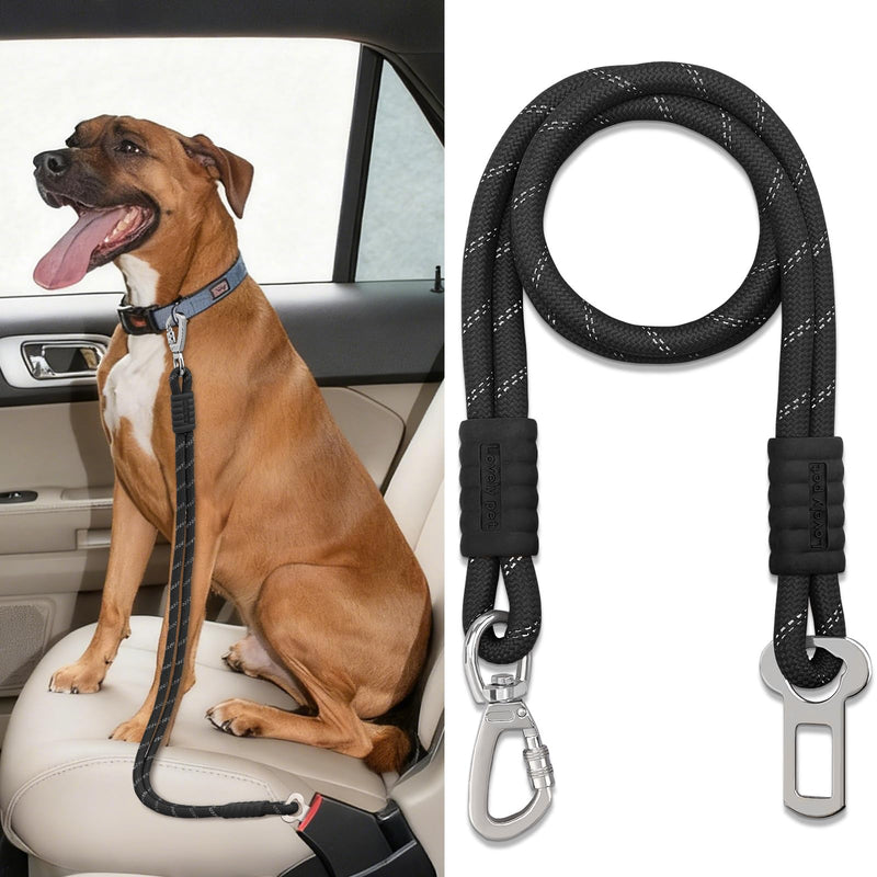 Pawaboo Dog Seatbelt for Car, Reflective Rope Dog Dog Car Seat Belt Bungee, Pet Tether Safety Restraint with Heavy Duty Buckle, Dogs Cars Harness Leash with 360° Lockable Buckle, Black
