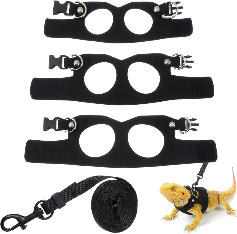 Bearded Dragon Leash and Harness Set 3 Size Adjustable Soft Leather Reptile Leash with Retractable Lizard Traction Rope