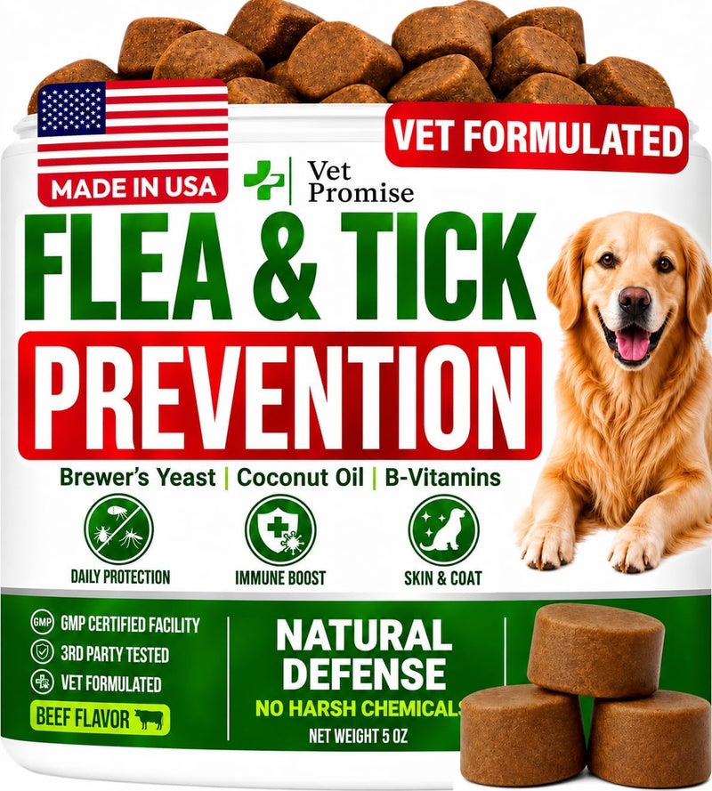 Flea and Tick Prevention for Dogs Chewables, Natural Flea & Tick Control
