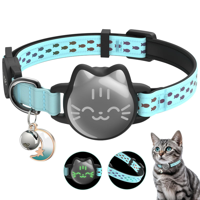 AirTag Cat Collar Breakaway, Reflective Cat Collar Compatible with Apple AirTag 1st & 2nd Gen, Hidden Holder with Bell, Lightweight Water-Resistant Strap for Adult Cats, AirTag Not Included