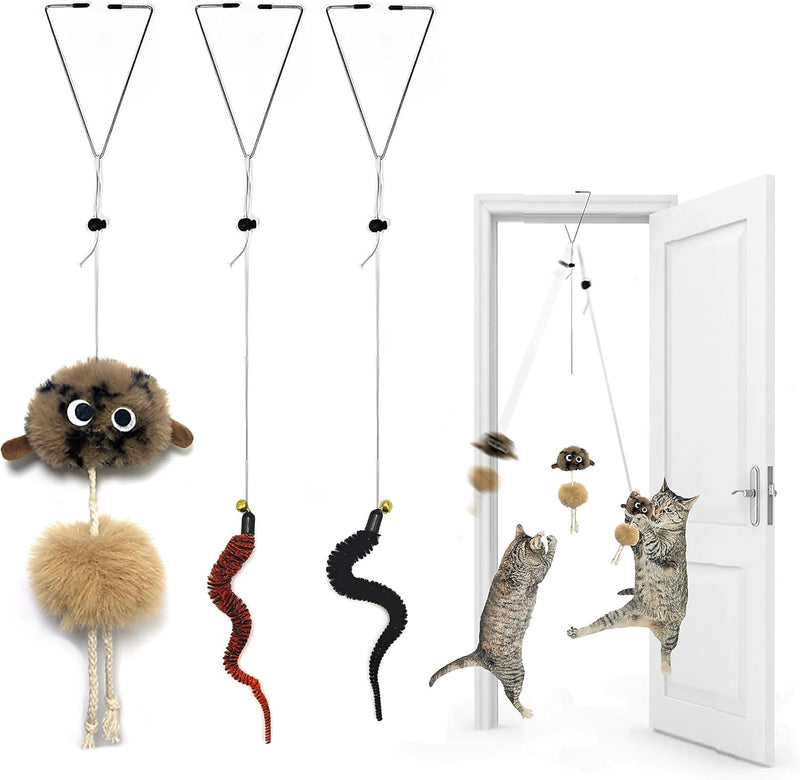 Cat Toys for Indoor Cats,Interactive Door Hanging Cat Toys Attached with Catnip/Feathers/Birds/Worm Toys for Cats/Kitten