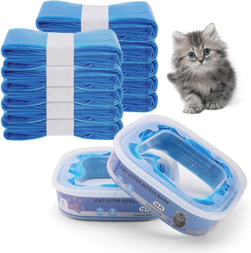 10 Pack Cat Litter Refill Bags Compatible with Your Litter Refill Cartridge,Enhanced Odor Control,Blue