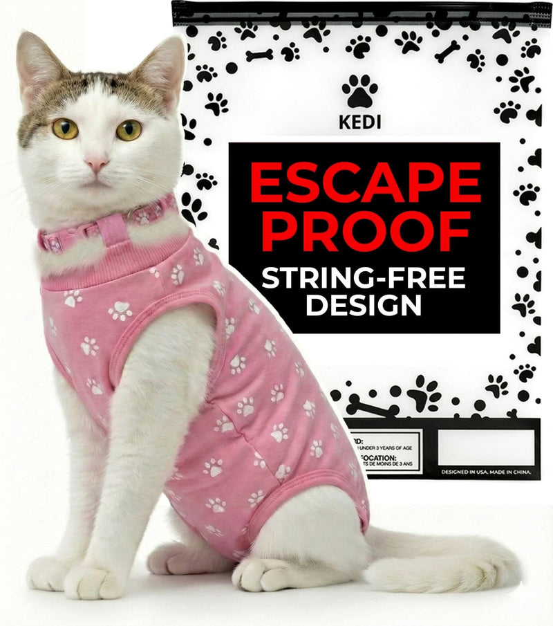 Cat Surgery Recovery Suit Female Cat Onesie for Cats After Surgery Spay Surgical Abdominal Wound Skin Diseases E-Collar Alternative Wear (Pink, Medium)