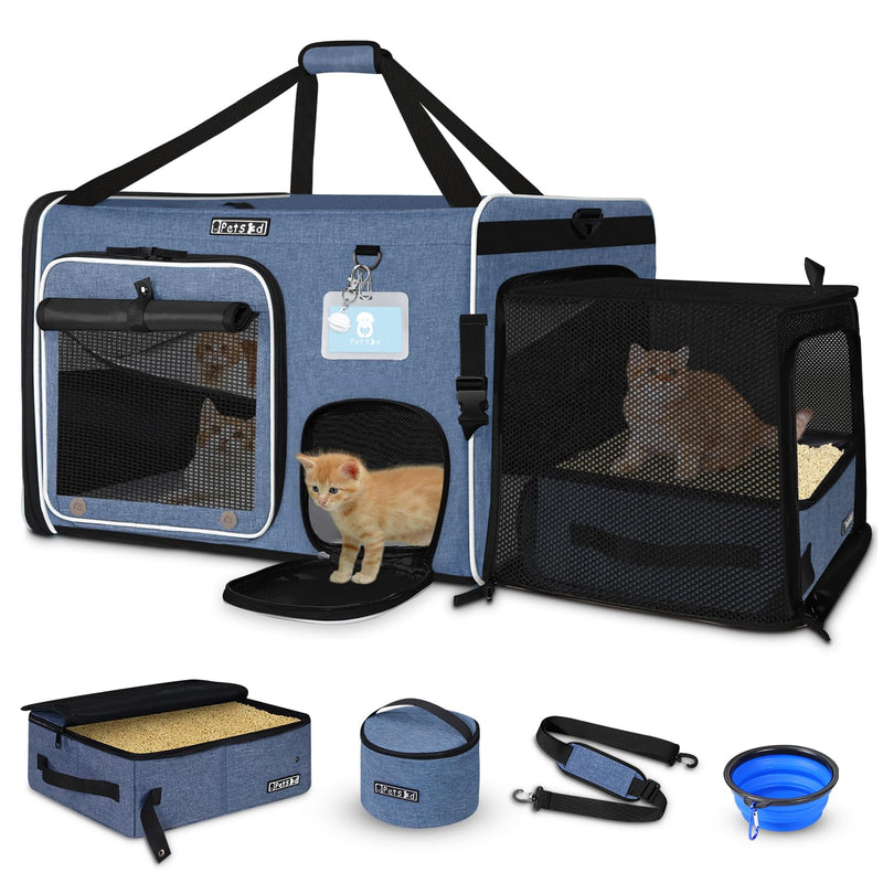 Petskd Side Expandable Extra Large Cat Car Carrier with Collapsible Litter Box for Long Distance Travel,24