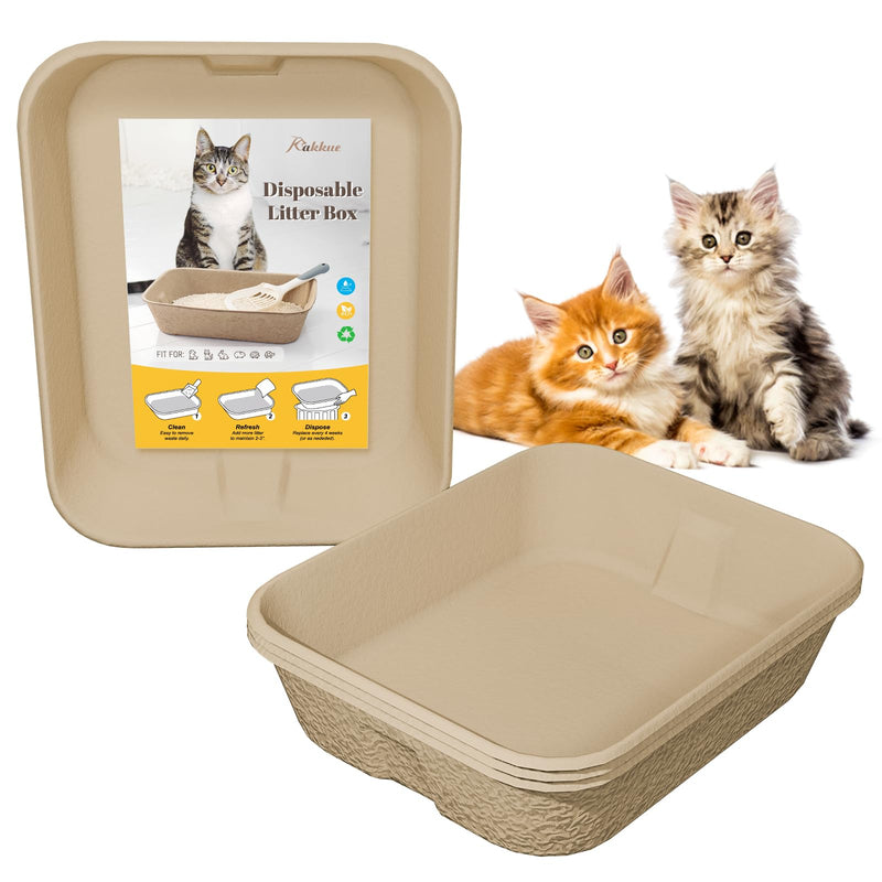 KAKKUE 4 Pack Disposable Cat Litter Boxes, Durable Leak-Proof Cardboard Kitty Litter Trays for Temporary Use, Litter Box Liners & Travel, Ideal for Picky Cats