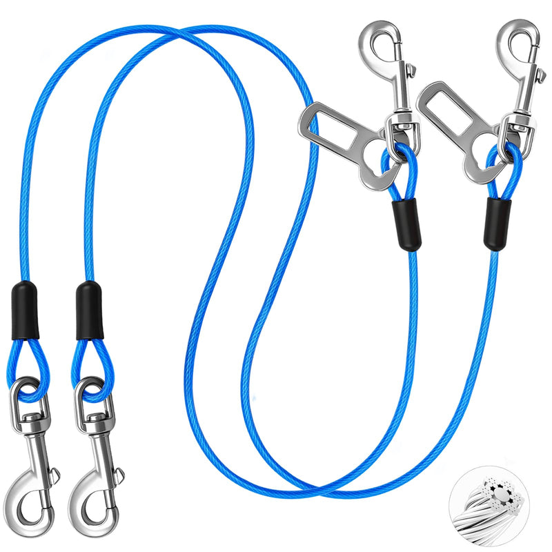 HaiYUAN Dog Car Safety Harness,16 Inch/40 cm Double Clips Seatbelt Dog Leash,No Chew seat Belts for Dogs(2 Pack Blue)