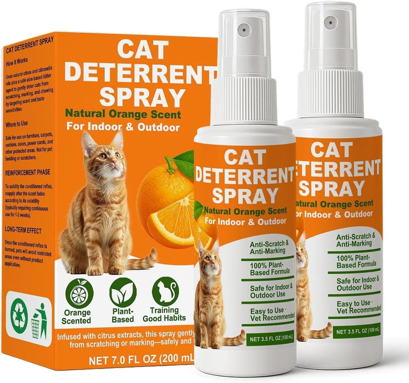 Cat Deterrent Spray 2 Pack, Natural Non-Toxic Plant Based Anti-Scratch & Anti-Marking Spray for Cats & Kittens, Orange S