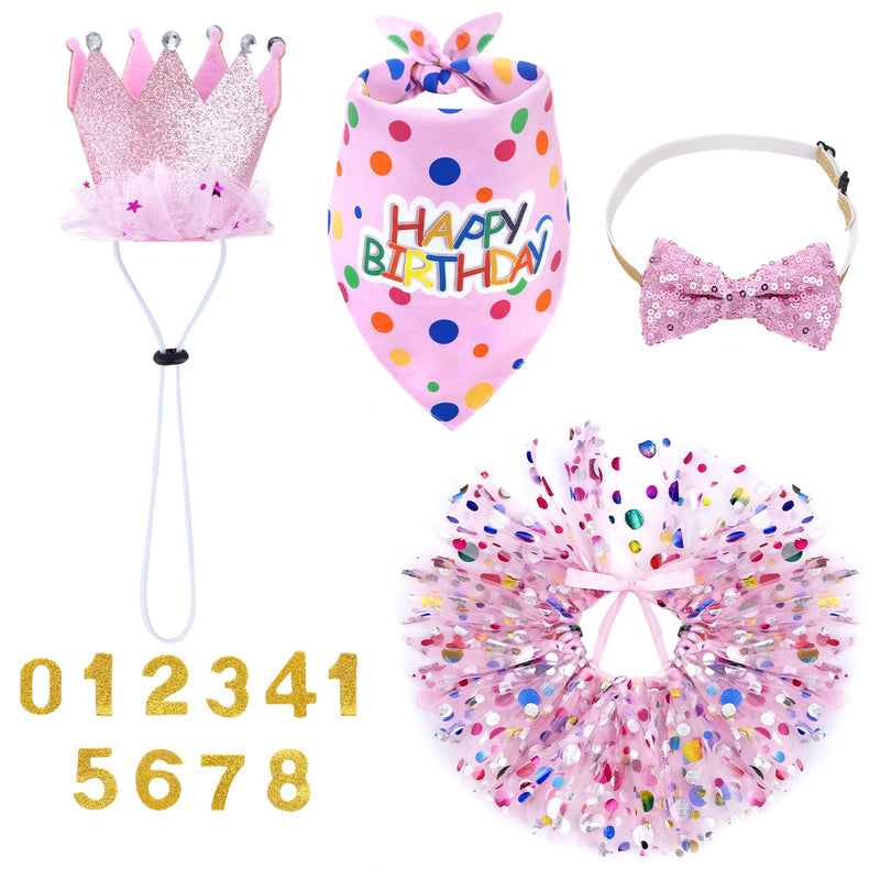 hoyuwak Dog Birthday Party Supplies Girl Dog Birthday Bandana Tutu Set Cute Hat Bow Tie Set for Large Medium Small Dogs
