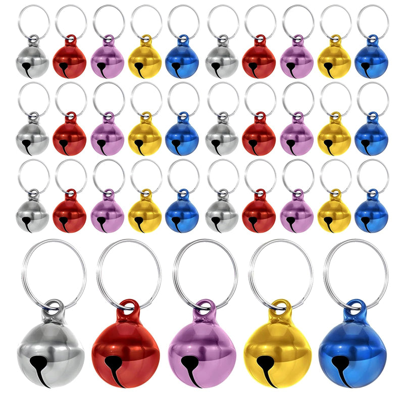 Mimalexin 35PCS Cat Bells for Cat and Dog Collar, Mixed Colors Pet Bell Pendant with Loud Crisp Sound, Anti-Lost Training Bell Keyrings Charm for Pet Collar Pendant Accessories