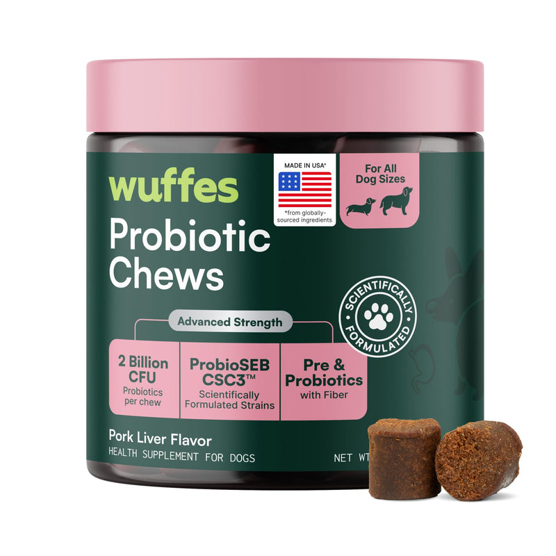 Wuffes Daily Probiotic for Dogs - Supports Digestive Health, Gut Balance, and Immune System - with Prebiotics, Marshmallow Root, and Pumpkin Powder - 60 Soft Chews