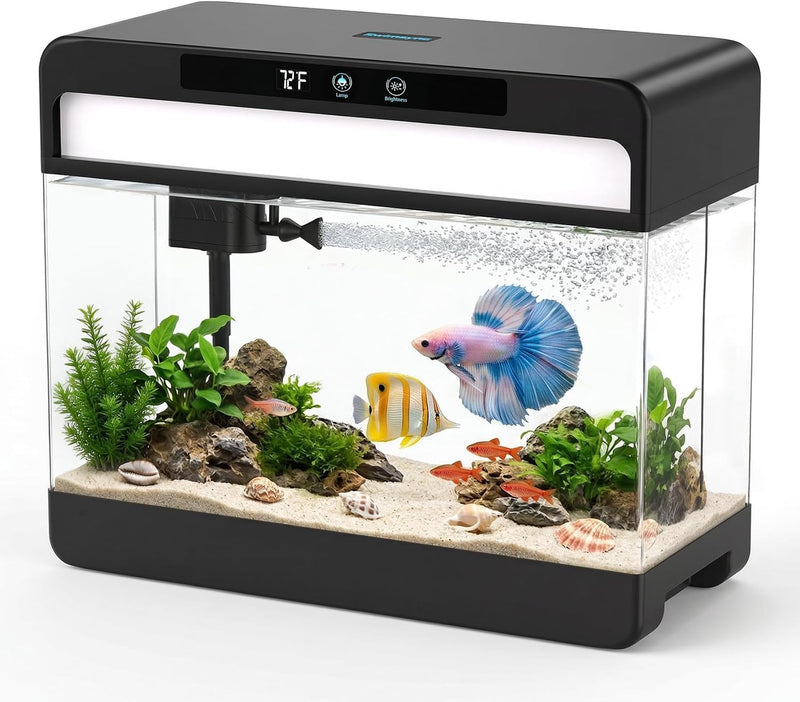 3 Gallon Fish Tank Starter Kit, Beginner Aquarium for Betta, Black