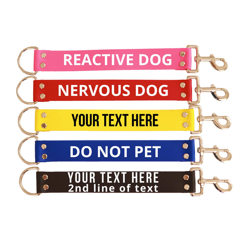 Custom Leash Extension Wrap Double-Sided Warning Sign Durable Vegan Leather Heavy Duty Waterproof Medical Condition ID Notice Sleeve Reactive Dog