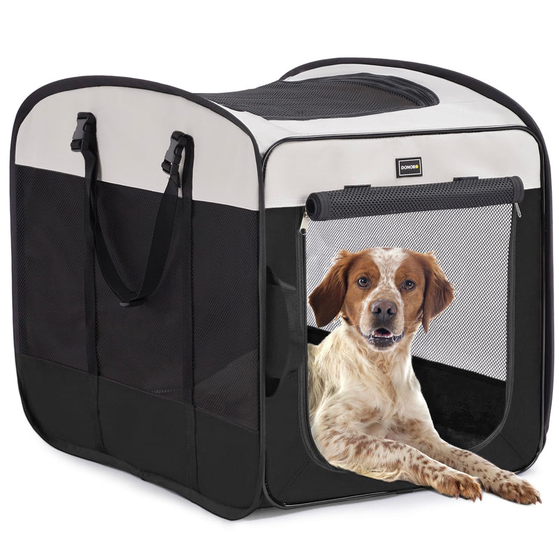DONORO Dog Kennels and Crates for Medium Dogs, Portable Pop Up Indoor Pet Cage with Sturdy Wire Frame, Collapsible Travel Crate Soft Sided Cat Bag Escape Proof (Black, 28.0