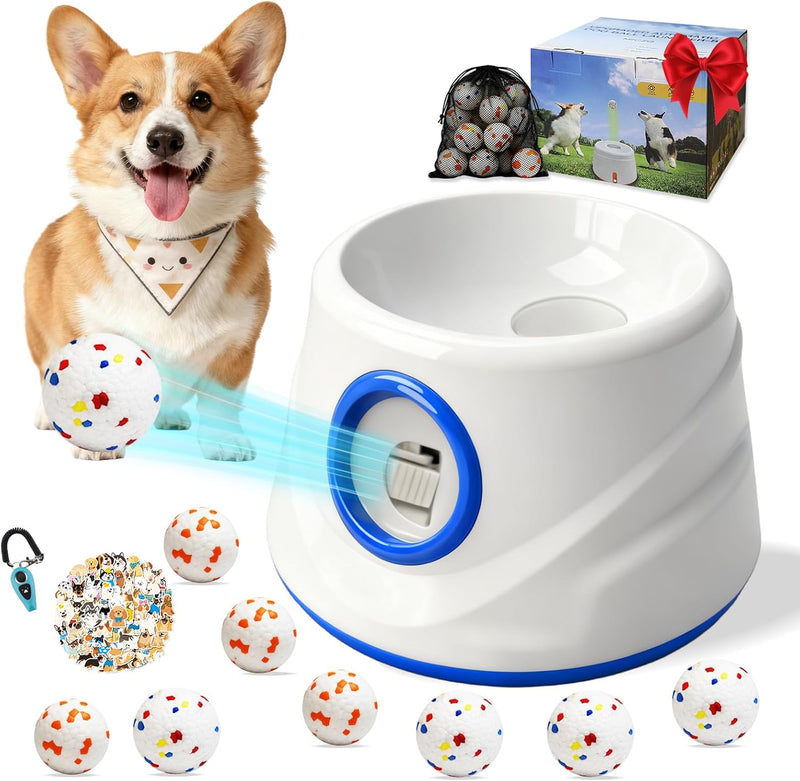 Automatic Ball Launcher for Dogs with 8 Balls - Adjustable Distance up to 50ft,Charger, Whistle & Storage Bag - Interact