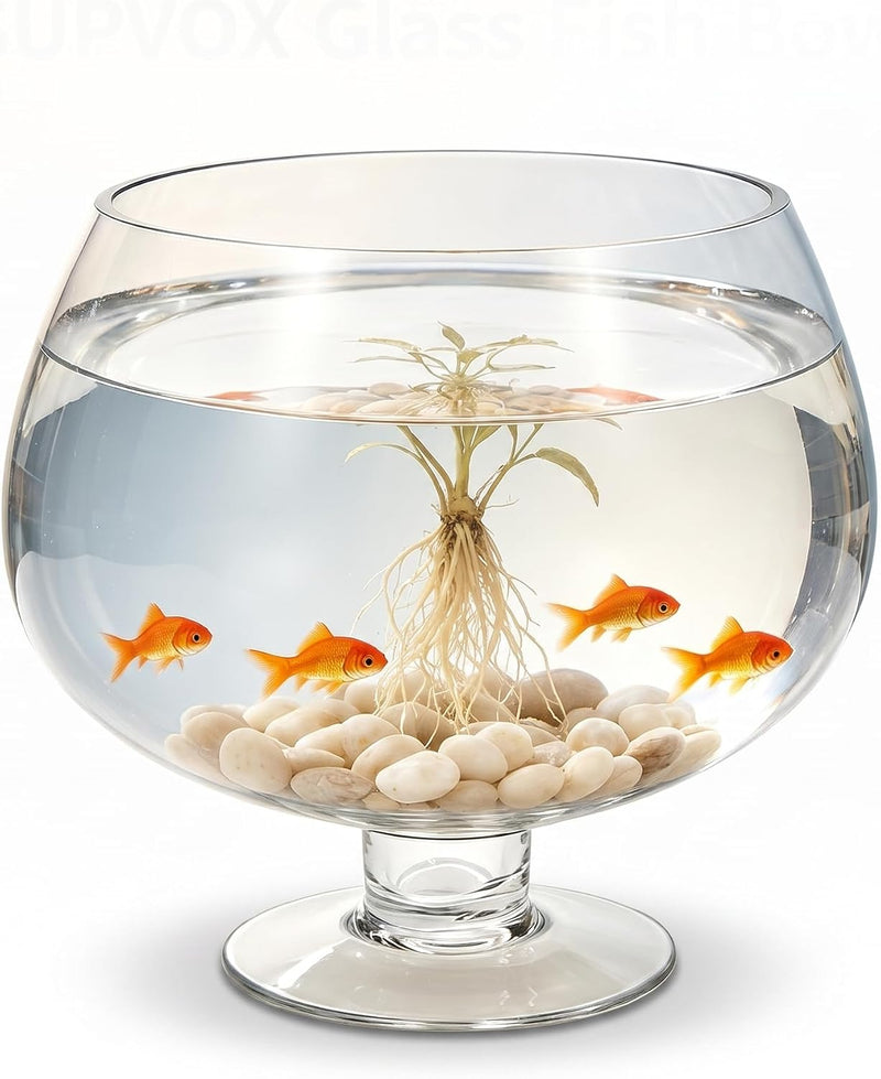 SUPVOX Glass Fish Bowl 6.7 Inch Round Goldfish Tank - Clear Glass Aquarium for Desktop Hydroponic Plants and Home Office