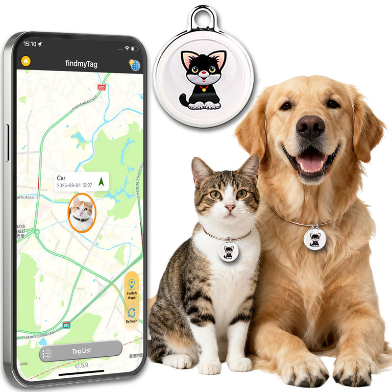 GPS Tracker for Dogs, Mini Cat Tracker, Smart Pet Tracker, Real-Time Tracking & Anti-Lost Alerts, No Monthly Fee, No SIM Card, Waterproof & Drop-Proof, 365-Day Battery Life, Works with iOS & Android