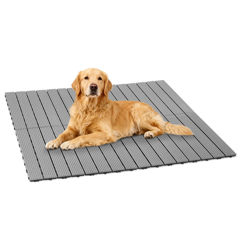 Veehoo Outdoor Flooring Decking for Dog Playpens, Kennels, 4' x 4' Waterproof Dog Training Platform, Portable Deck for RV, Pet Enclosures,Grey (24 x 12 inches, 8PCS)