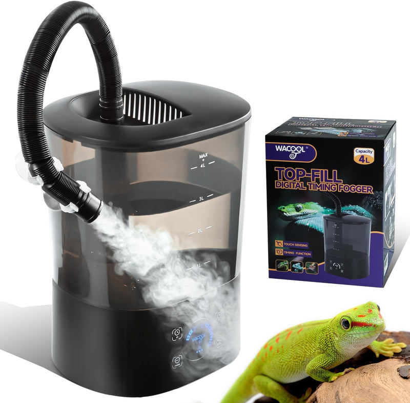 WACOOL Reptile Fogger Mister 4L No-Leak Top-Fill Water Humidifier - Digital Timer Terrarium Fogger with Adjustable Fog V