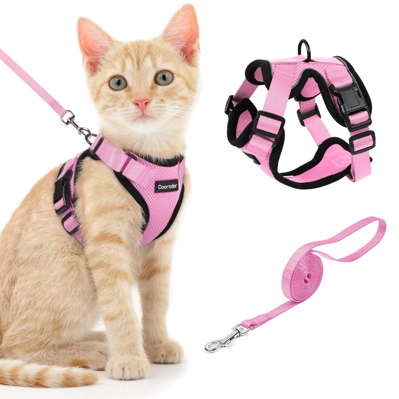 Dooradar Cat Harness and Leash Set, Escape Proof Safe Adjustable Kitten Vest Harnesses for Walking, Easy Control Soft Breathable Mesh Jacket with Reflective Strips for Cats, Pink, XS