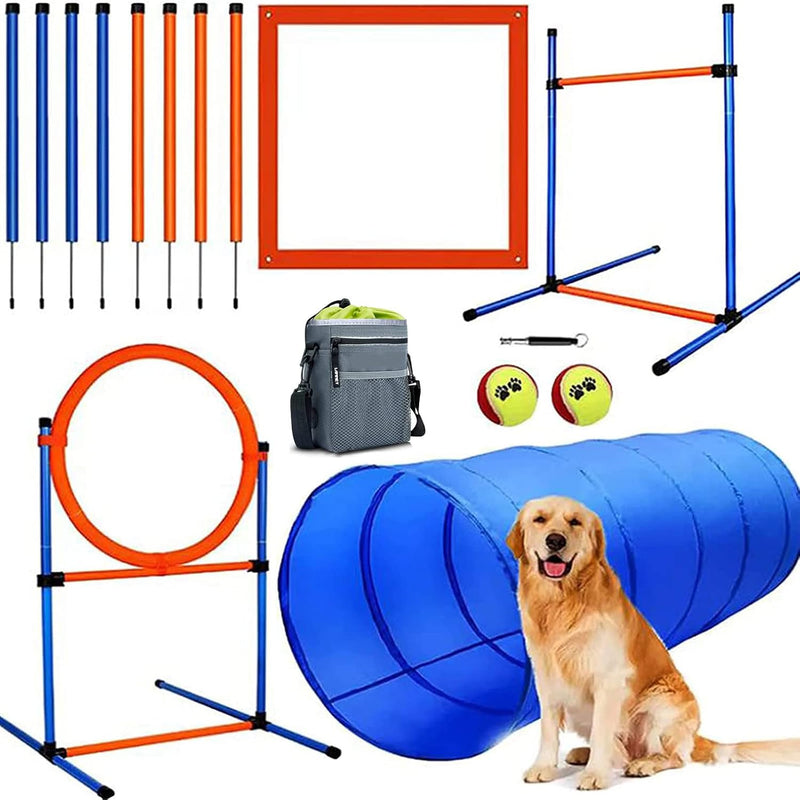 Dog Agility Training Equipment, 60-piece Dog Obstacle Course Training Starter Kit Pet Outdoor Game with Tunnel, Agility