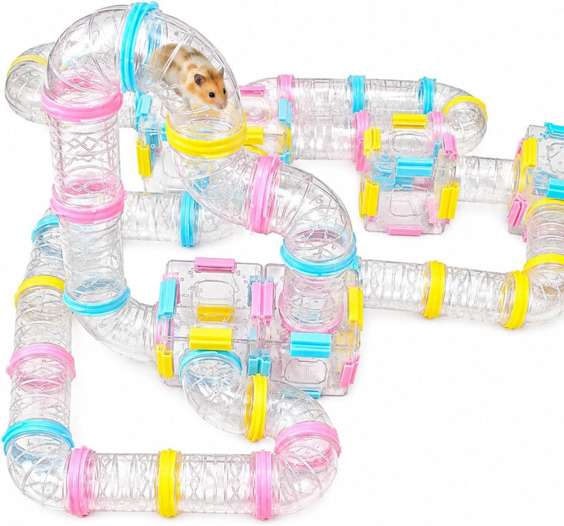 94 Pcs DIY Hamster Tunnel Tube Set, Clear Small Animal Cage Tube Kit Can Easy Viewing, 2-Inch Diameter Exercise Playgrou