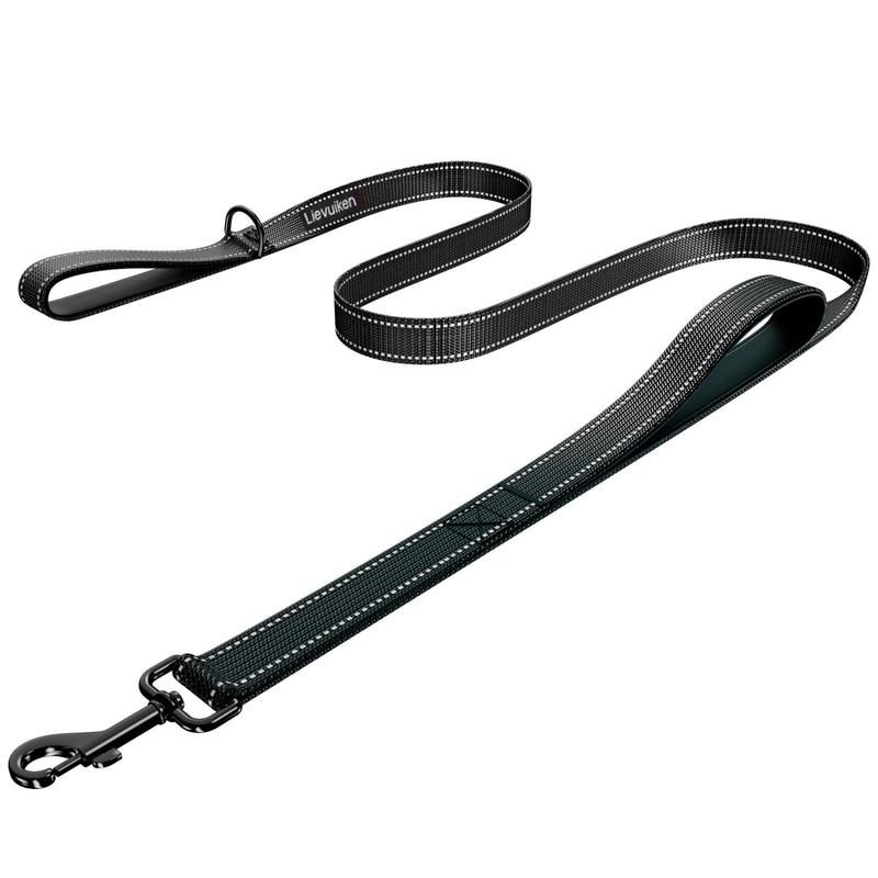 LIEVUIKEN Dog Leash 4ft Long, Double Handle Dog Leash for Safety Control Training, Heavy Duty Dogs Leads with Traffic Padded Handles, Reflective Leashes for Small Medium Large Dogs(4ft, Black)
