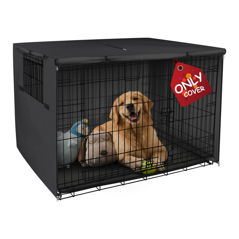 Explore Land Dog Crate Cover Heavy Duty Polyester Pet Kennel Sunshade Universal Fit for 42 inches Wire Cage (Black)