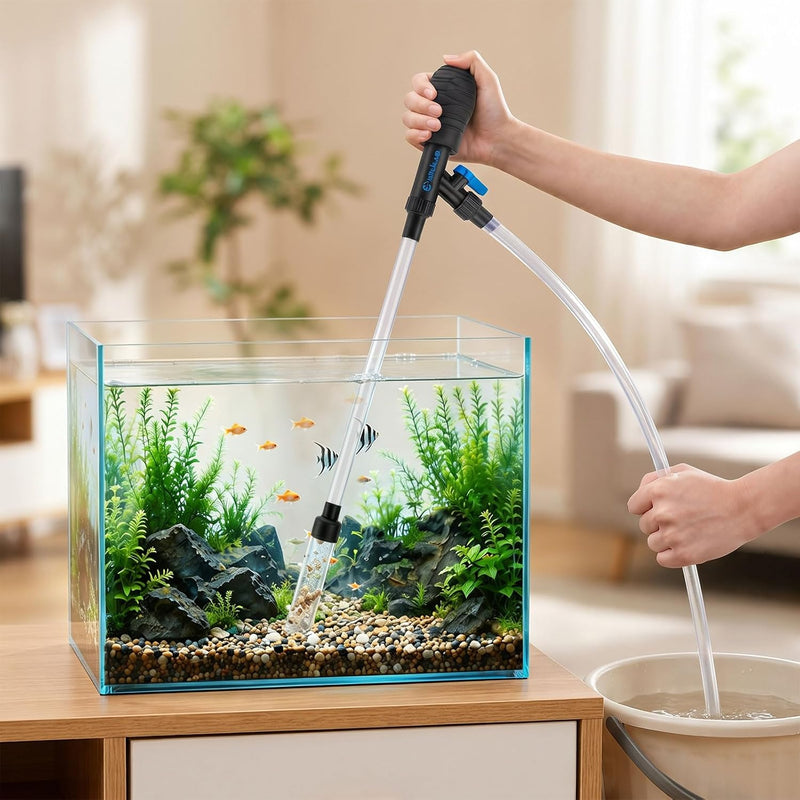Small Aquarium Gravel Vacuum, Manual Siphon Water Changer for 3-10 Gal