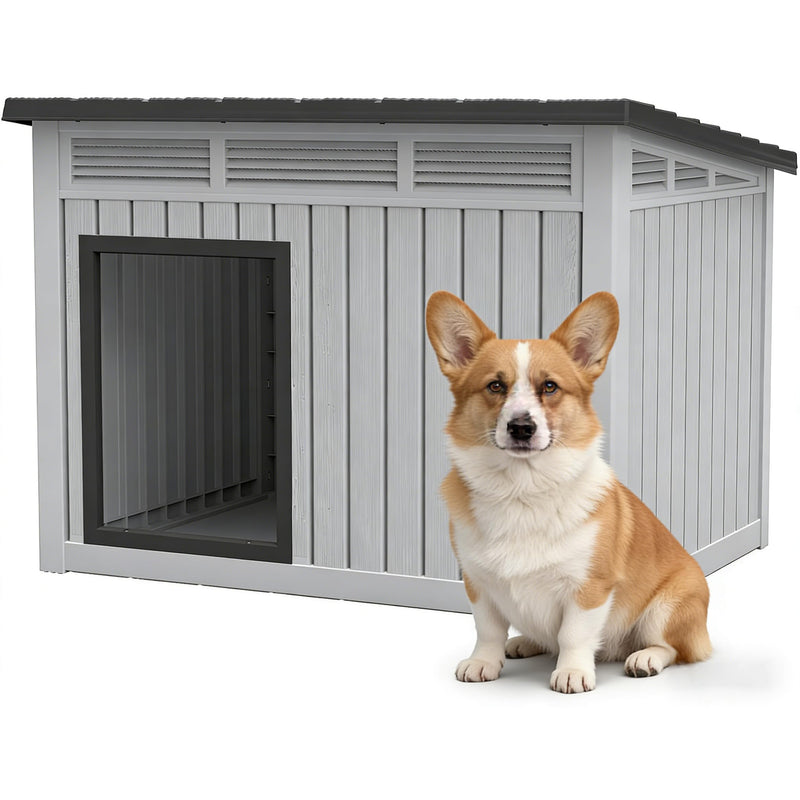 Bifanuo Outdoor Dog House Outdoor for Medium and Small Dog - Weatherproof Removable Roof, Easy to Assemble, Easy to Clean, Ideal for Medium Dogs (Standard Grey, 32.1