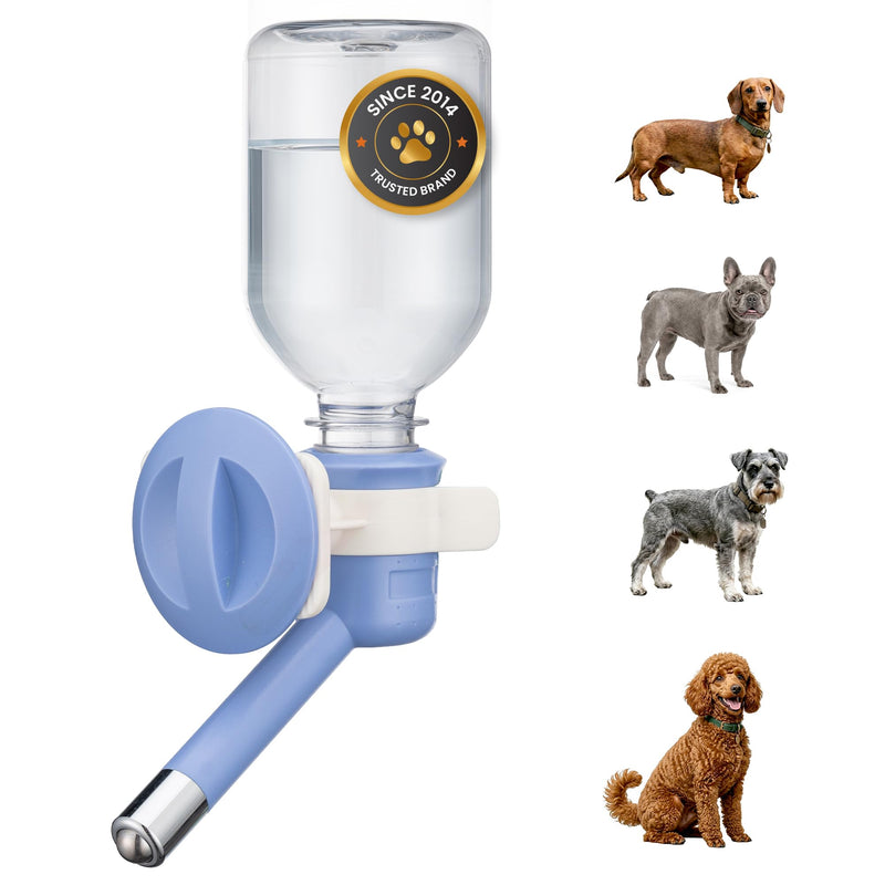 Choco Nose Patented No-Drip Dog Water Bottle/Feeder for Dogs/Cats and Other Small-Medium Sized Animals - for Cages, Crates or Wall Mount. 10.2 Oz. Mess Free Leak-Proof Nozzle 16mm, Blue (C590)
