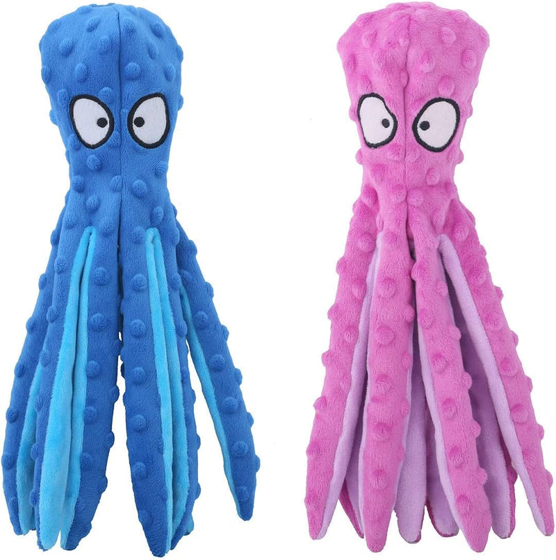 CPYOSN 2 Pack Octopus Dog Toys, No Stuffing Squeaky Crinkle Plush Chew Toys