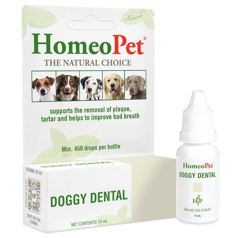 HomeoPet Doggy Dental, Safe, Gentle, and Natural Tooth and Dental Care for Dogs, Water-Additive Supplement, 15 Milliliters