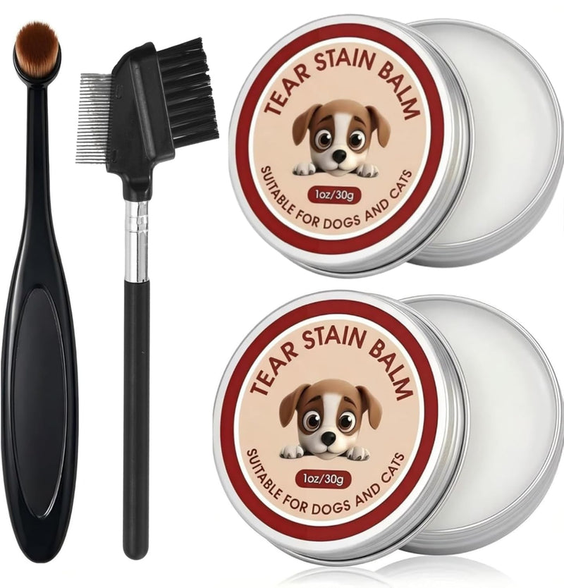 Angel Eyes Tear Stain Remover for Dogs, Tear Stain Remover Balm for Dogs & Cats with Pro Powder Brush – Natural Safe Gently Removes Eye Gunk & Stains – Great for White Dogs, Daily Eye Cleaning (2 PCS)