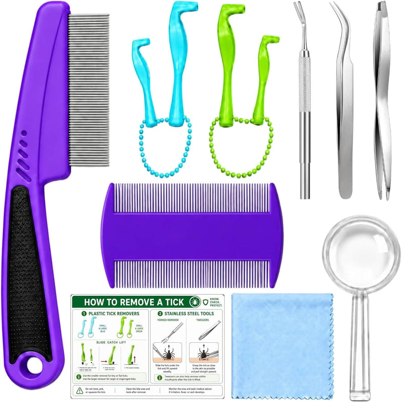 yumflan 12-Piece Tick Removal Tool Kit for Dogs & Cats with Tweezers