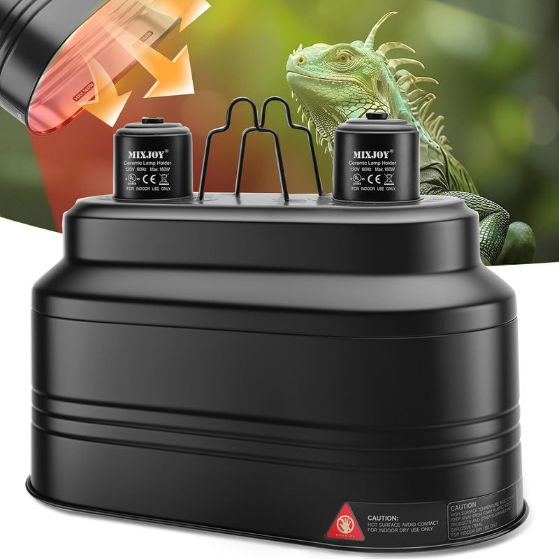 MIXJOY Dual Reptile Light Fixture, Max 160W Each Heat Lamp Fixture with Separate Switches, Fits Reptile Light/Heat Lamp/