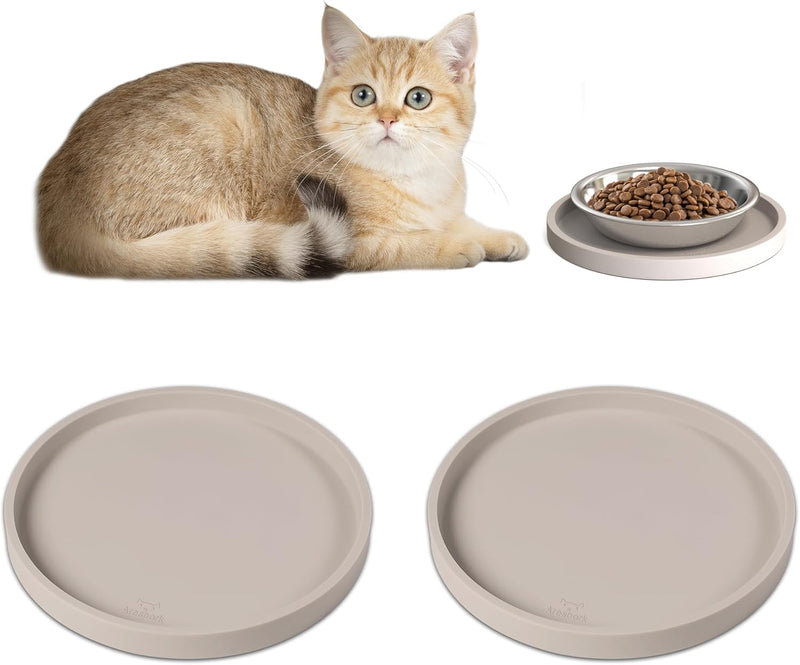 Arespark Pet Silicone Food Mat, Set of 2 Nonslip Waterproof Feeding Bowl Mat with Raised Edges for Food and Water Preven