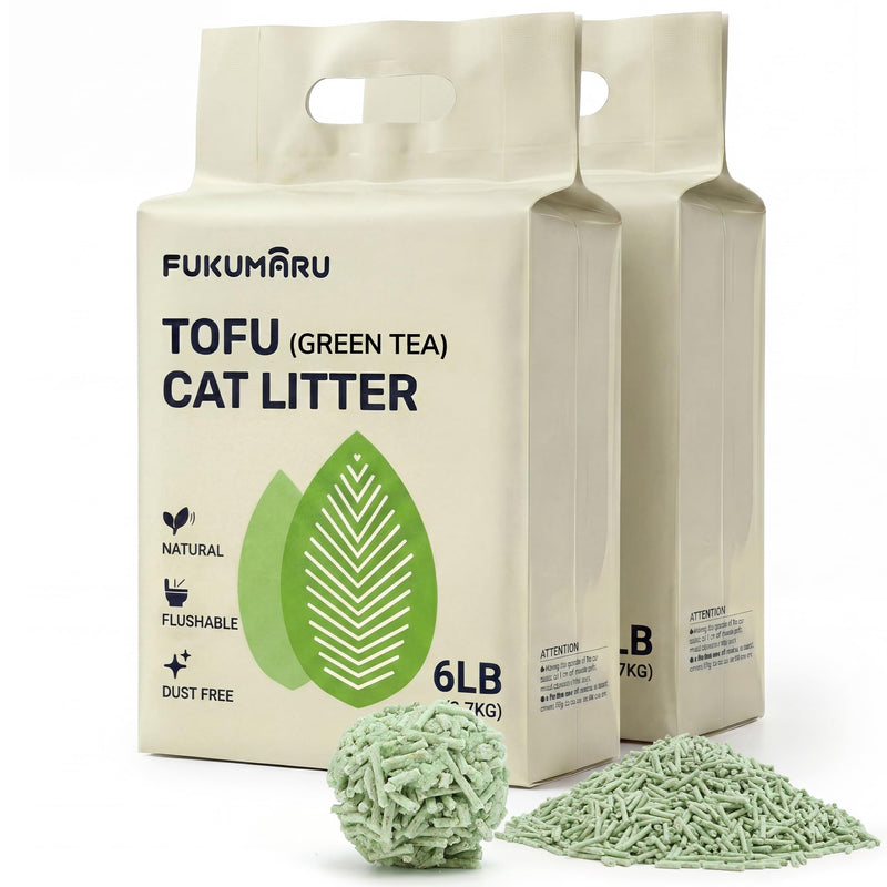 FUKUMARU Tofu Cat Litter 12LB – Clumping Cat Litter, Odor Control with Green Tea Scent, Dust Free and Easy to Agglomerate, Disposable in The Toilet