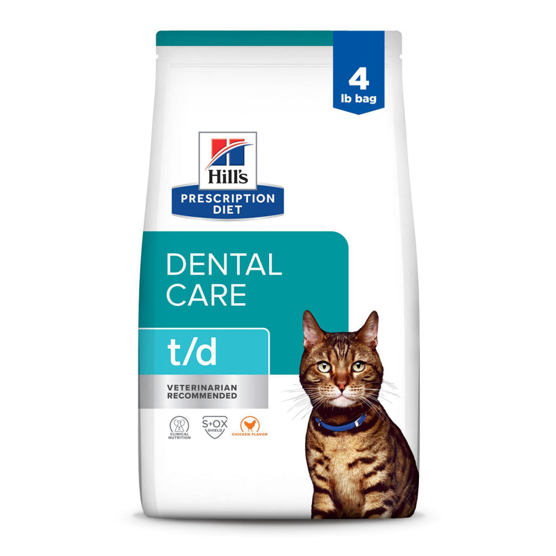 Hill's Prescription Diet t/d Dental Care Dry Cat Food, Chicken, 4 lb. Bag