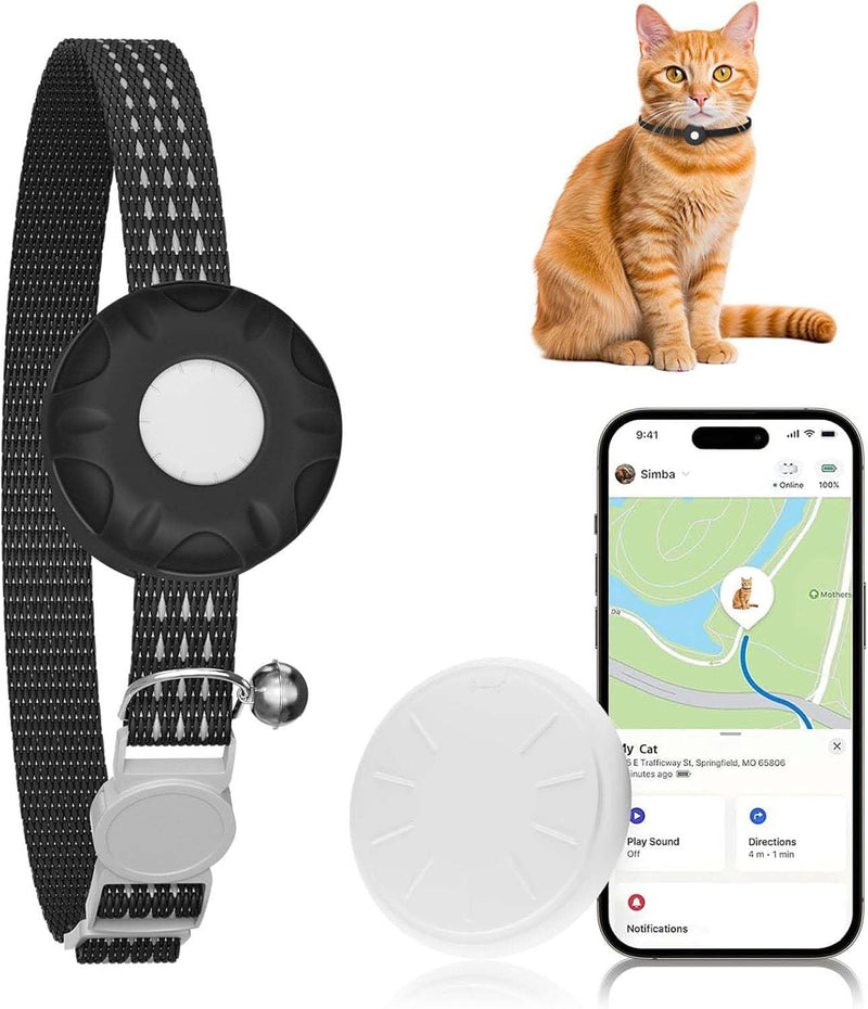 ZFSJTAG Cat Tracker, MINI Pet Tracker for Cats, Cat GPS Tracker Compatible with Apple Find My App(Only iOS), Real-Time Tracking, Precise Positioning, No Monthly Fee, Smart Alerts, Waterproof