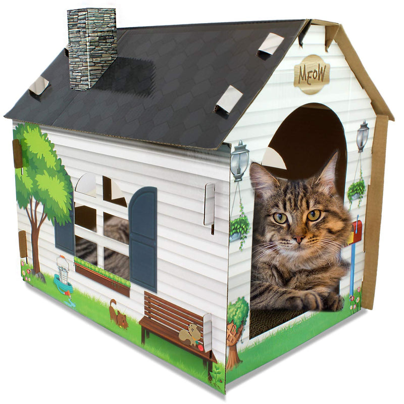 ASPCA Cardboard Cat House Hideaway Playhouse with Cat Scratcher Scratching Pad 19