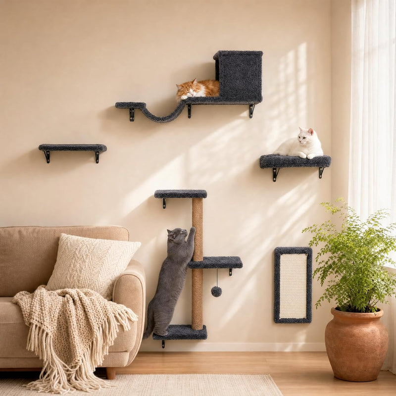 Cat Wall Shelves 6-in-1 Wall Mounted Cat Furniture 40 lbs