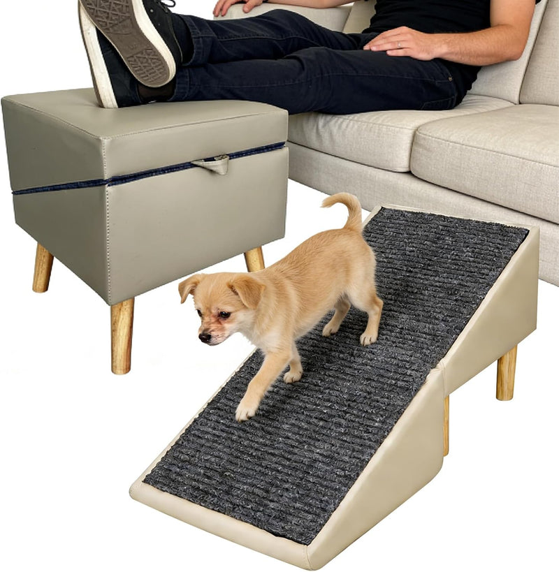 Split Ottoman Dog Ramp for Couch & Bed, 2-in-1 Foldable Dog Stairs with Non-Slip Surface, Solid Wood Pet Ramp for Small