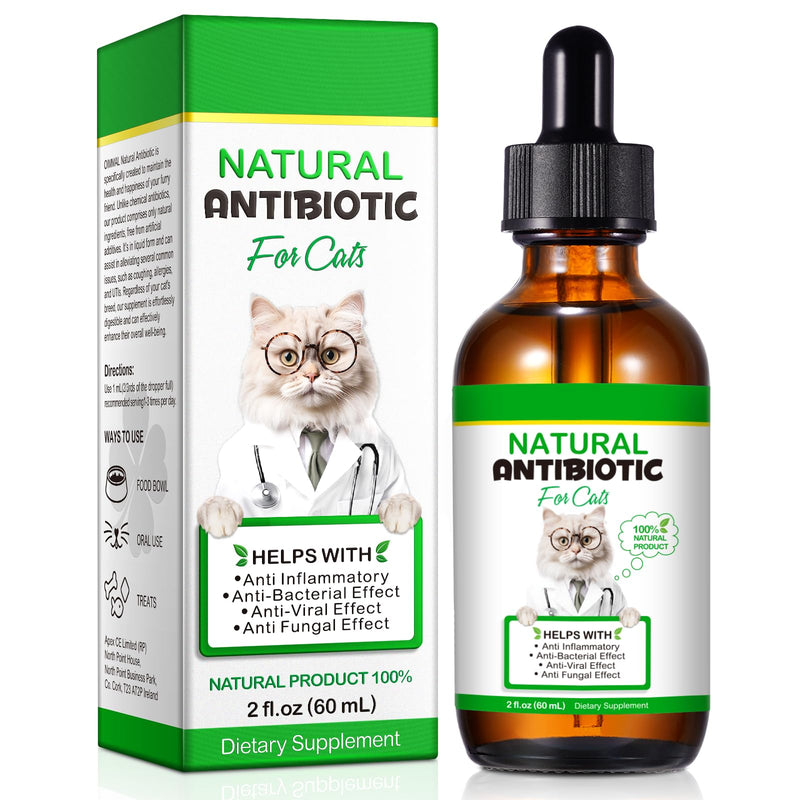 Natural Antibiotic for Cats - Broad Spectrum Herbal Remedy for Infections & Inflammation, Supports Immune System & Allergy Itch Relief, Chemical-Free Liquid Formula for All Breeds, 2oz