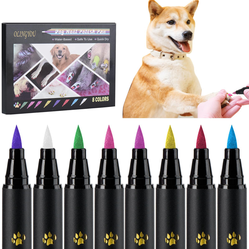 OLINGYOU Dog Nail Polish, Dog Nail Polish Pens Quick Dry-8 Colors, Pet Nail Polish Set for Dogs, DIY Dogs Puppy Nails, Dog Safe Nail Polish Non Toxic, Odorless, Easy to Apply