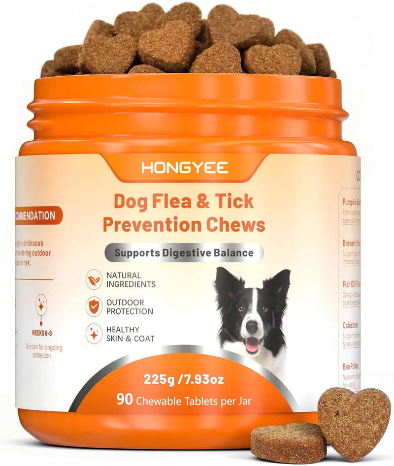 Flea and Tick Support for Dogs Chewables - 90 Soft Chews Natural Seasonal Defense Supplement,Dog Immune Support Formula,