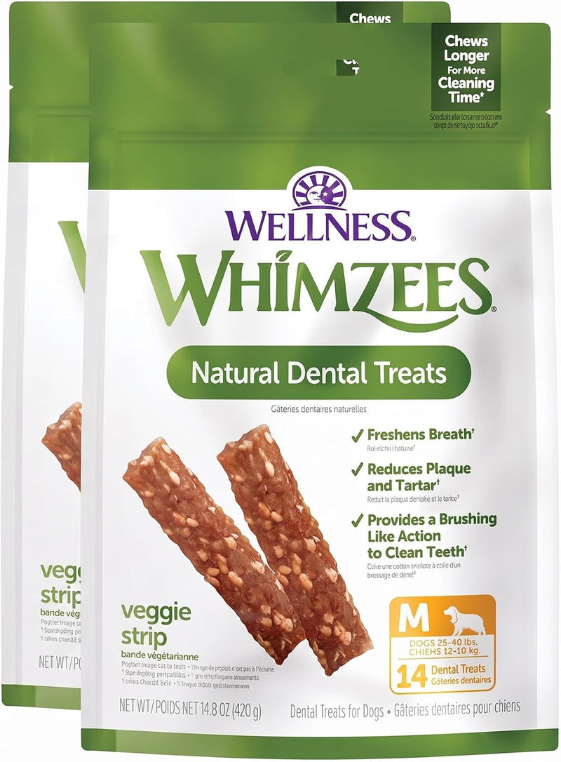 Whimzees Wellness Veggie Strip Natural Dog Dental Treat, Chews, Freshens Breath, Medium Size, 14.81 oz Bag